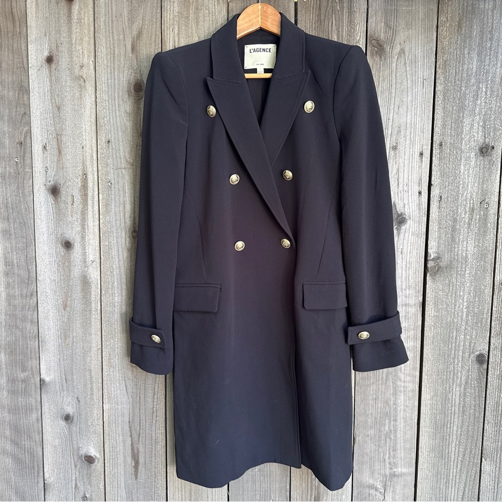 L'AGENCE Double-Breasted Blazer Coat with Gold Buttons